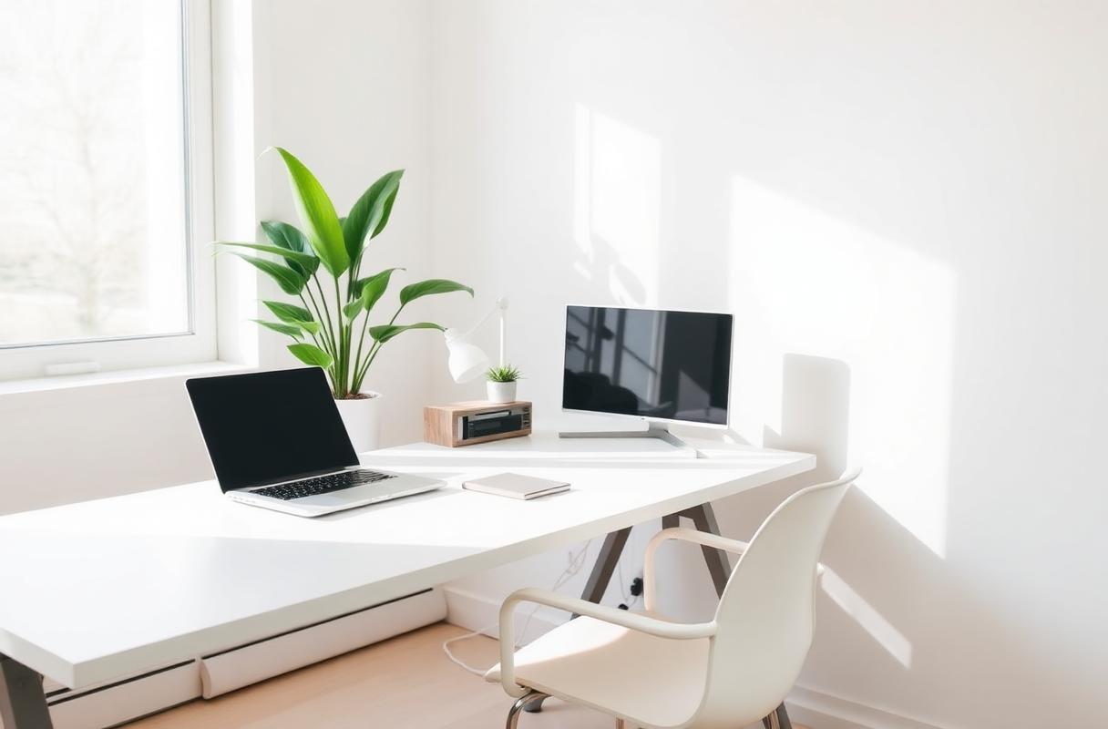 A clean minimalist home office, freshly cleaned
